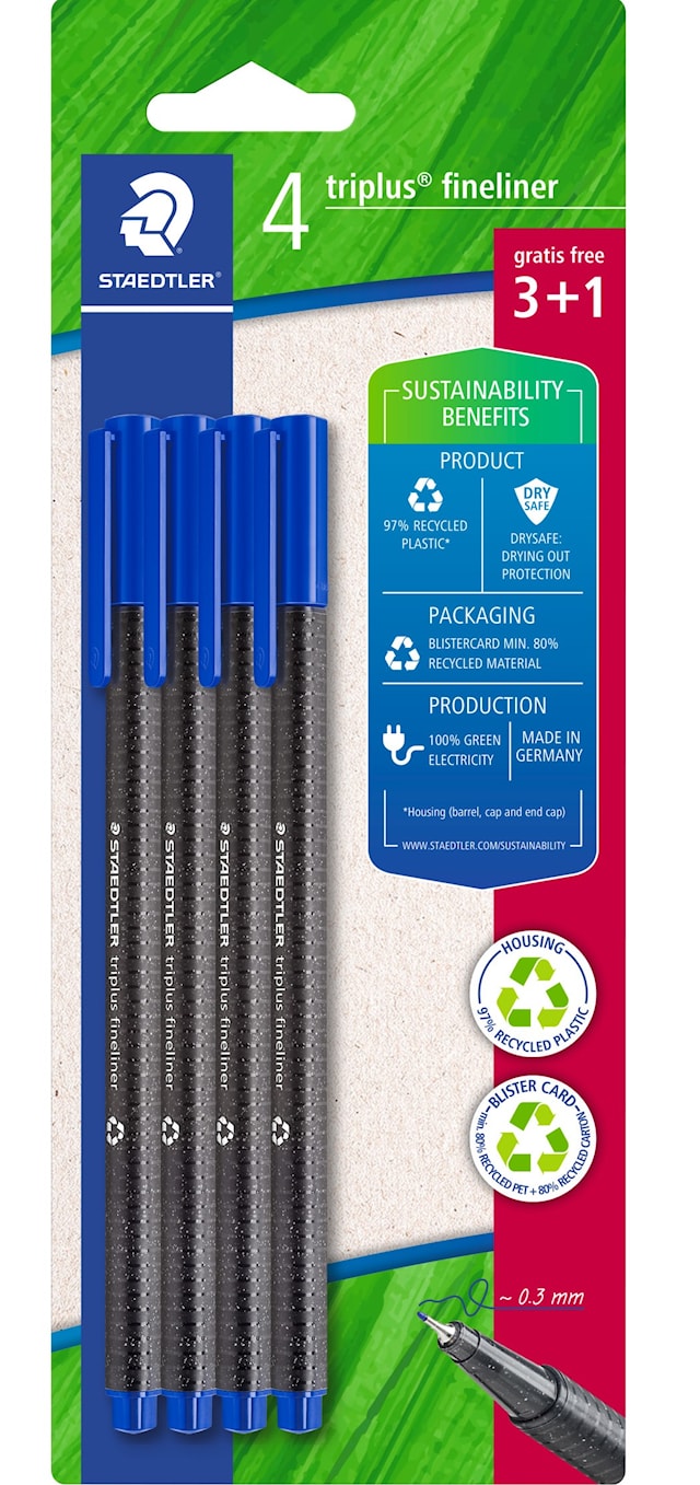 Triplus Fineliner Blå 4-pack Staedtler