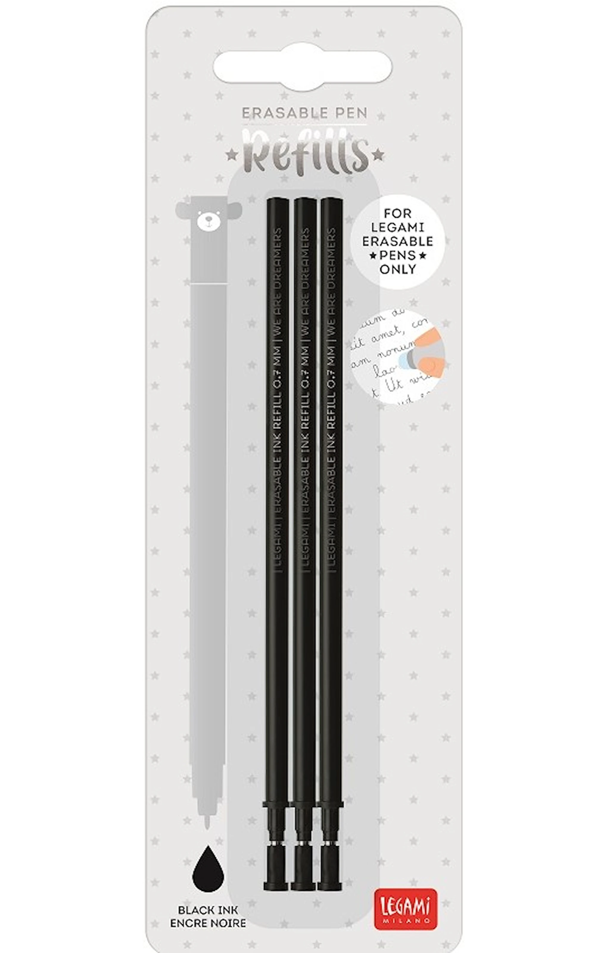 Tuotekuva ille Täyttöpakkaus Erasable gel pen -kynille, 3 kpl, musta