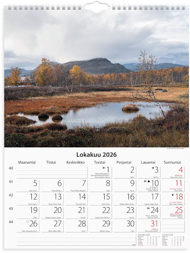 Produktbild 2 för Seinäkalenteri 2026 Luonto 295x390 mm Burde