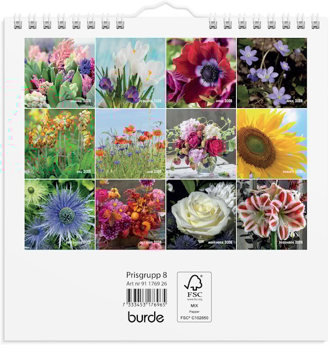 Tuotekuva 3 - Väggkalender 2026 Blommor 160x160 mm Burde