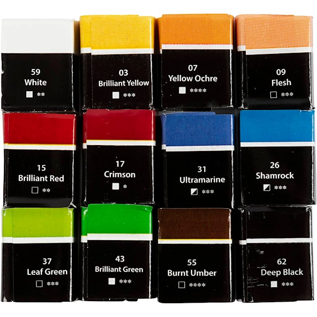 Tuotekuva 8 - Vesivärit, ½-pan, koko 10x15x20 mm, perusvärilajitelma, 12 väri/ 1 pkt