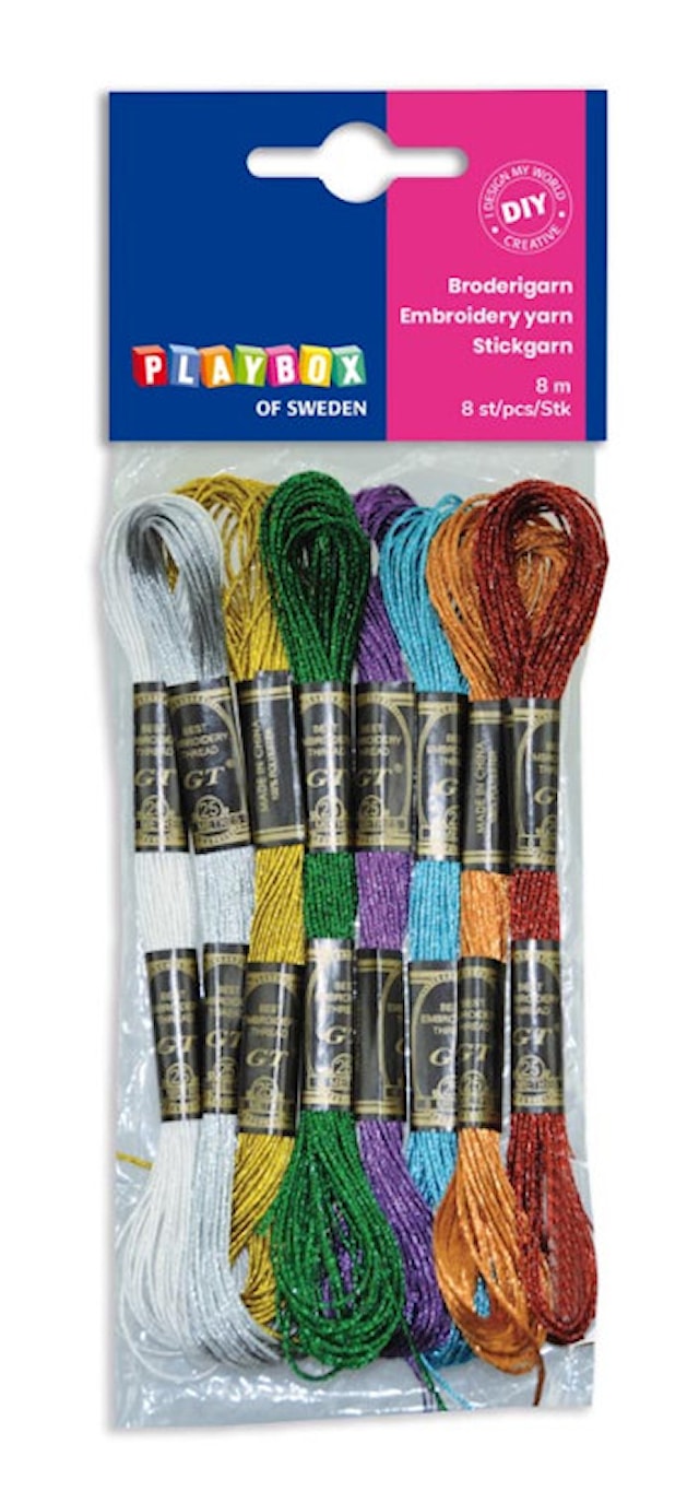 Broderigarn mixade färger med glitter Playbox