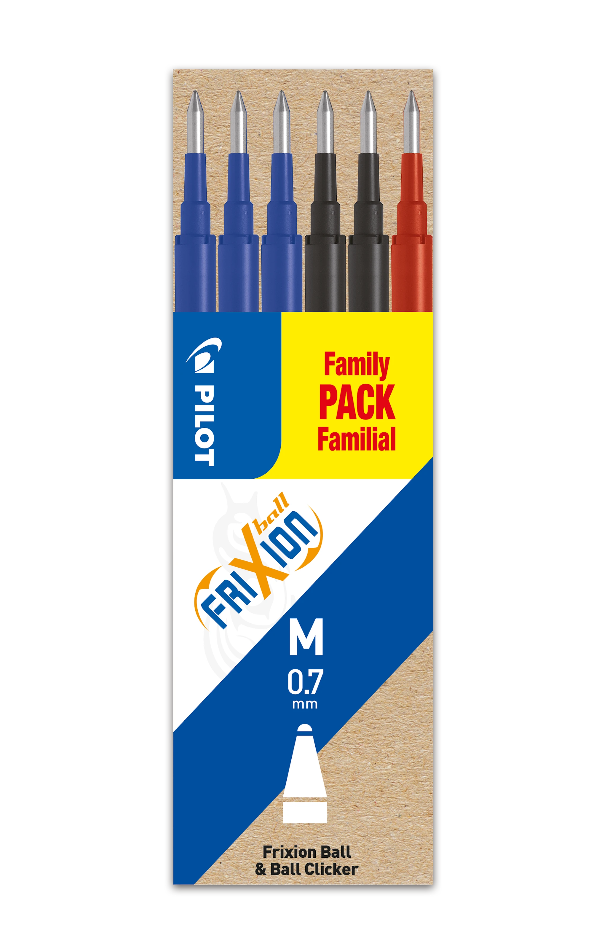 Produktbild för Refill Frixion 0,7 Blå/Svart/Röd 6-p, Pilot