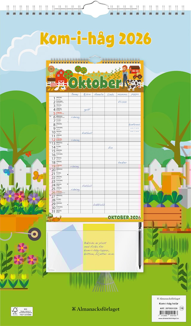 Produktbild 1 för Familjekalender Kom-i-håg Helår 2026 Almanacksförlaget