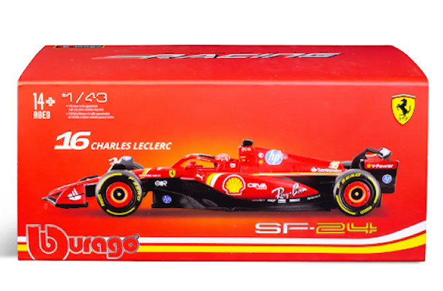 Produktbild 1 för BBurago 1:43 Ferrari SF-24 2024 med hjälm – Charles Leclerc