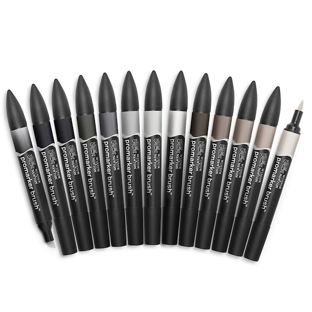 Produktbilde 1 for BrushMarker Set 12 Greys (12 gråfarger) Winsor & Newton