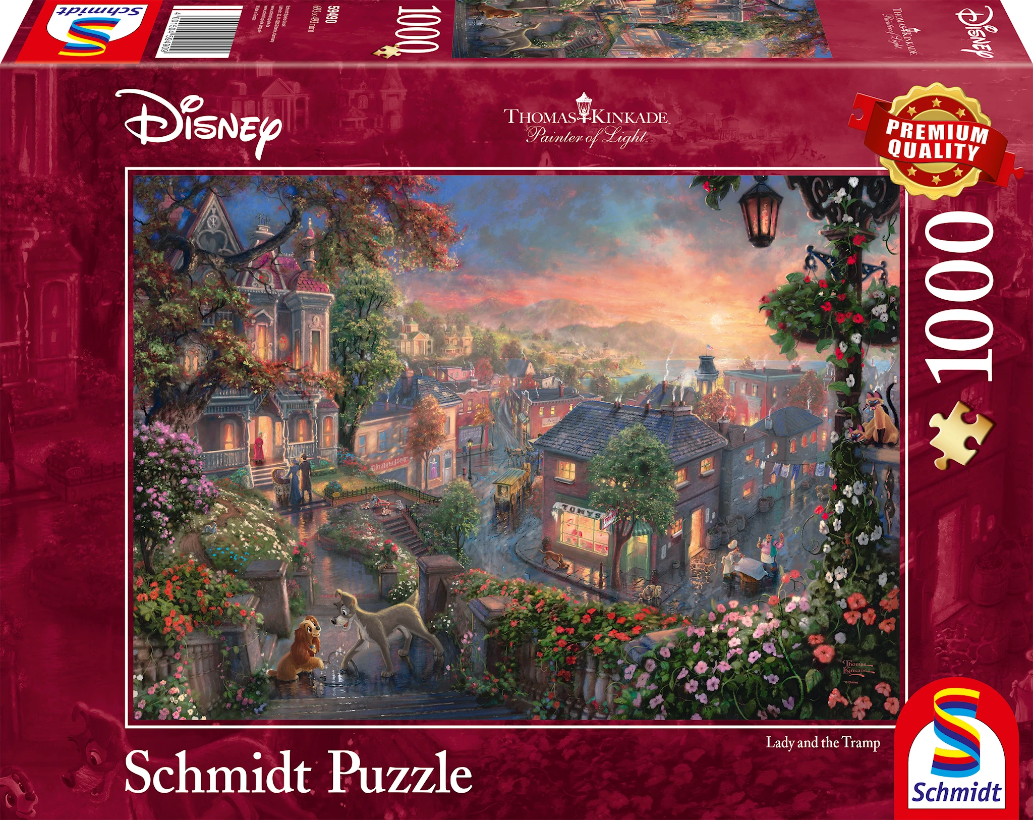 Produktbild för Disney Lady and the Tramp Thomas Kinkade Pussel 1000 bitar Schmidt
