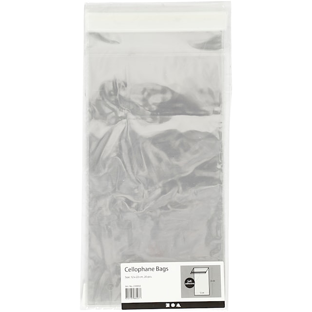 Produktbild 2 för Cellofanpåsar, B: 12 cm, H: 22 cm, 20st., 25 my