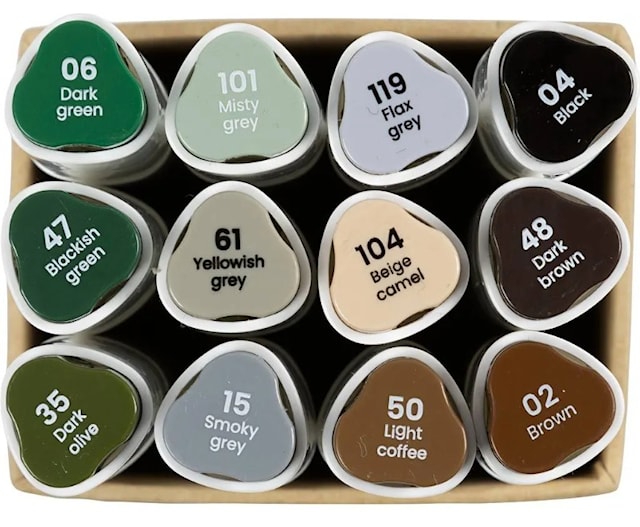 Produktbilde 5 for Tegnetusj, strek 1+8 mm, Naturfarger, 12 stk./ 1 pk.