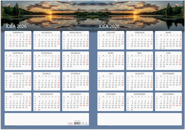 Tuotekuva 2 - Kalenteri 2026 Seinälehti Idea 520x740 mm Burde