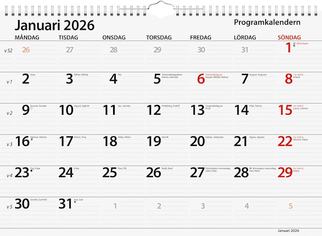 Produktbild 2 för Väggkalender Programkalendern 2026 Almanacksförlaget