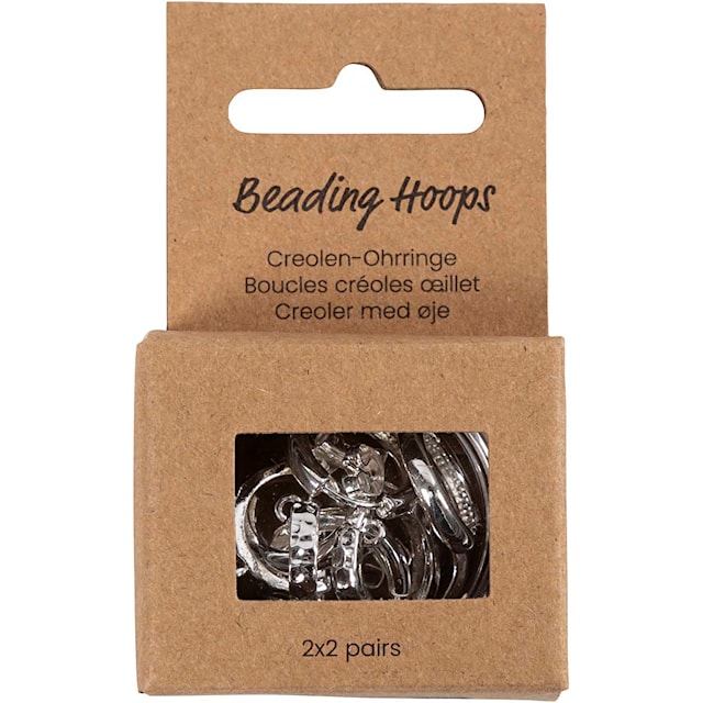 Produktbilde 2 for Øreringer med perler, dia. 15 mm, tykkelse 3 mm, forsølvet, 2x2 par/ 1 pk.