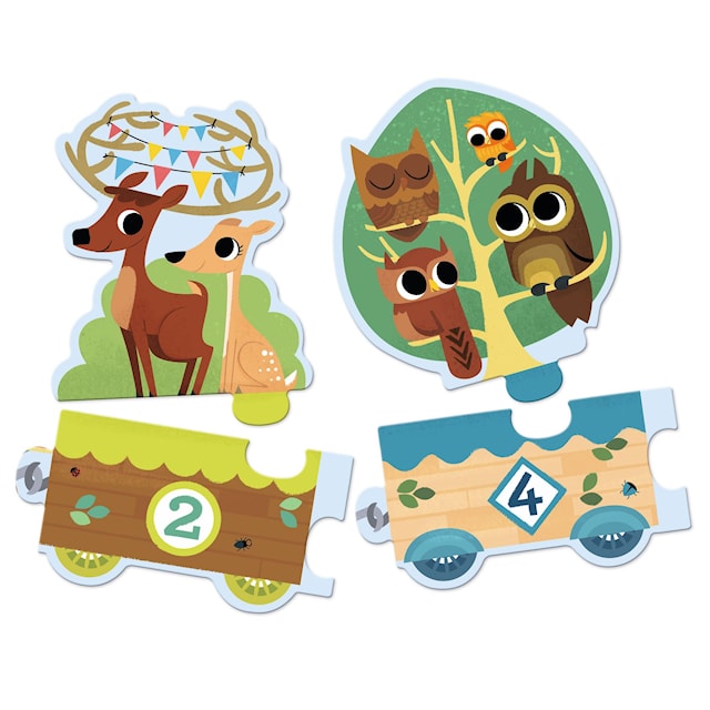 Produktbilde 3 for Togpuslespill 20 Biter Motiv Dyr i Vogner med Ulike Antall Djeco