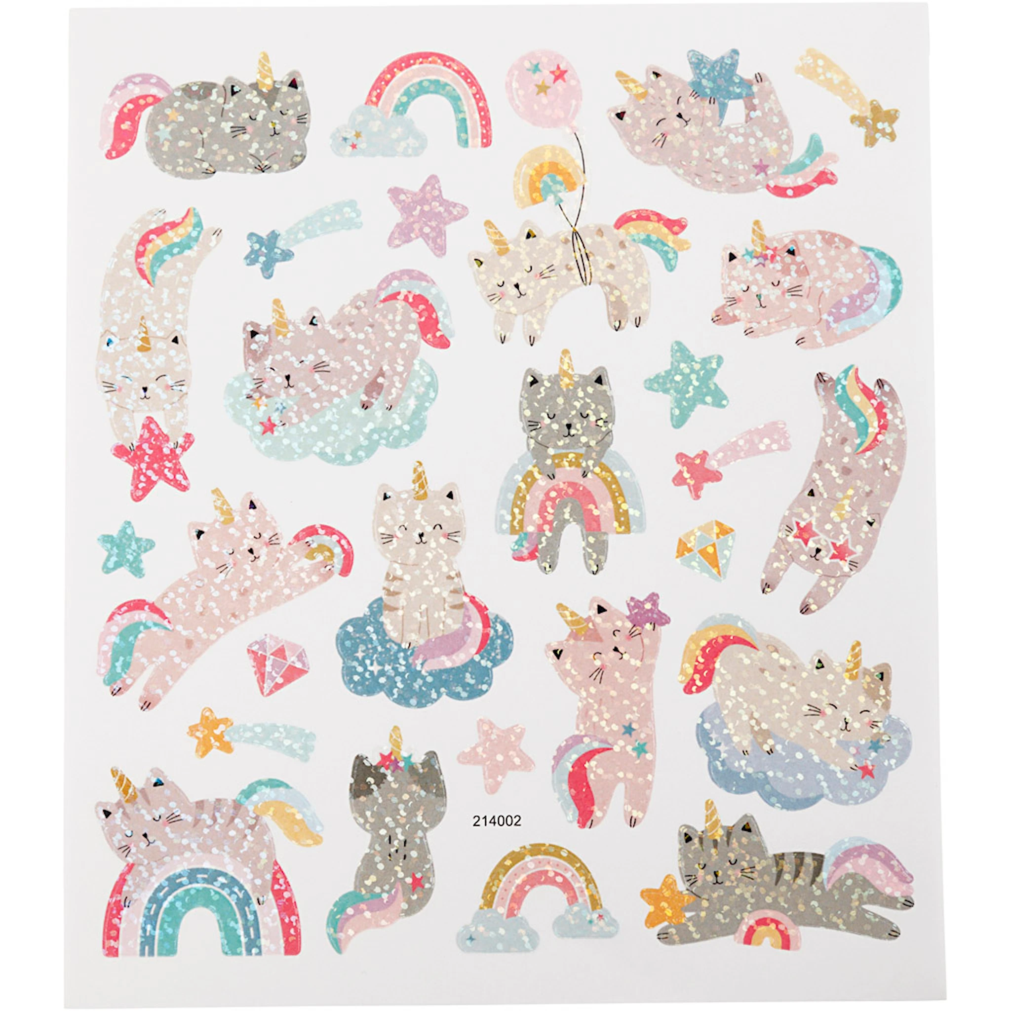 Produktbilde for Klistremerker, enhjørningskatt, ark 15x16,5 cm, 1 ark