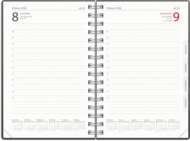 Tuotekuva 2 - Kalenteri 2026 Päiväkirja Musta muovikansi parikierresidottu 135x205 mm Burde