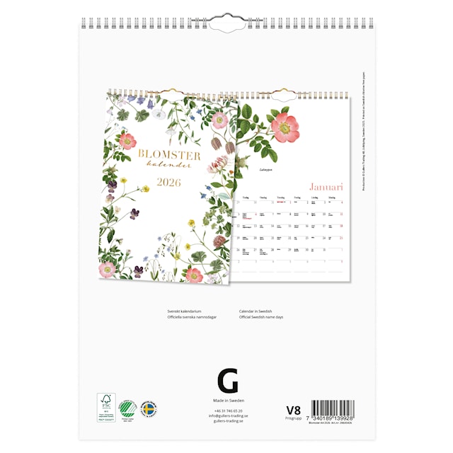 Produktbild 3 för Väggkalender Blomster A4 2026