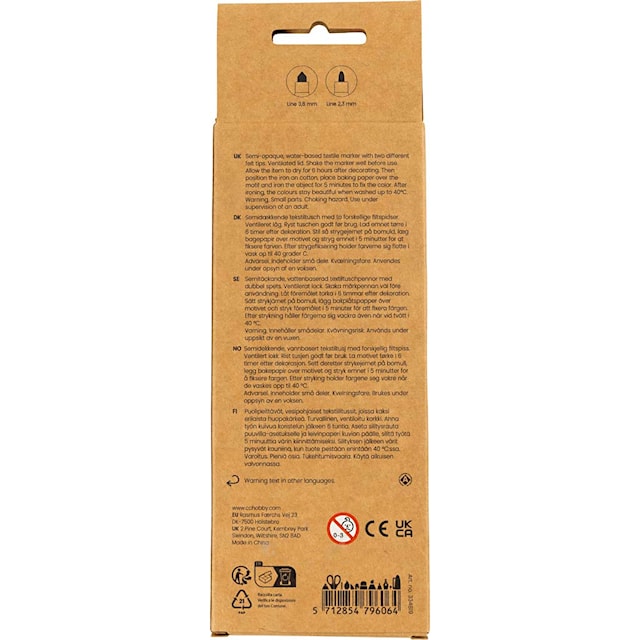 Produktbilde 3 for Tekstiltusjer, strek 2,3+3,6 mm, standardfarger, 6 stk./ 1 pk.