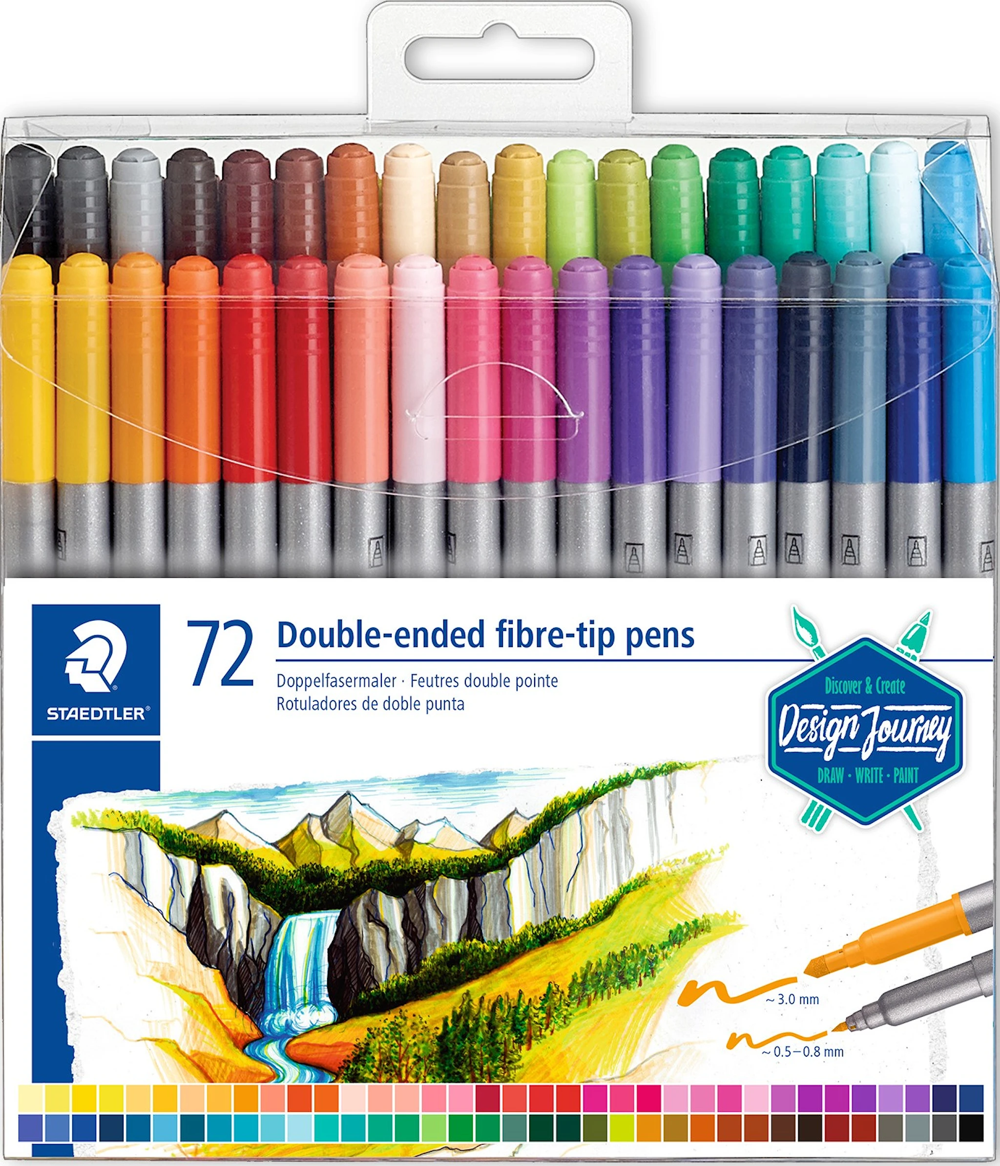 Tuotekuva ille Kaksipuoliset Design Journey -kuitukynät, 72 kpl/pakkaus, Staedtler