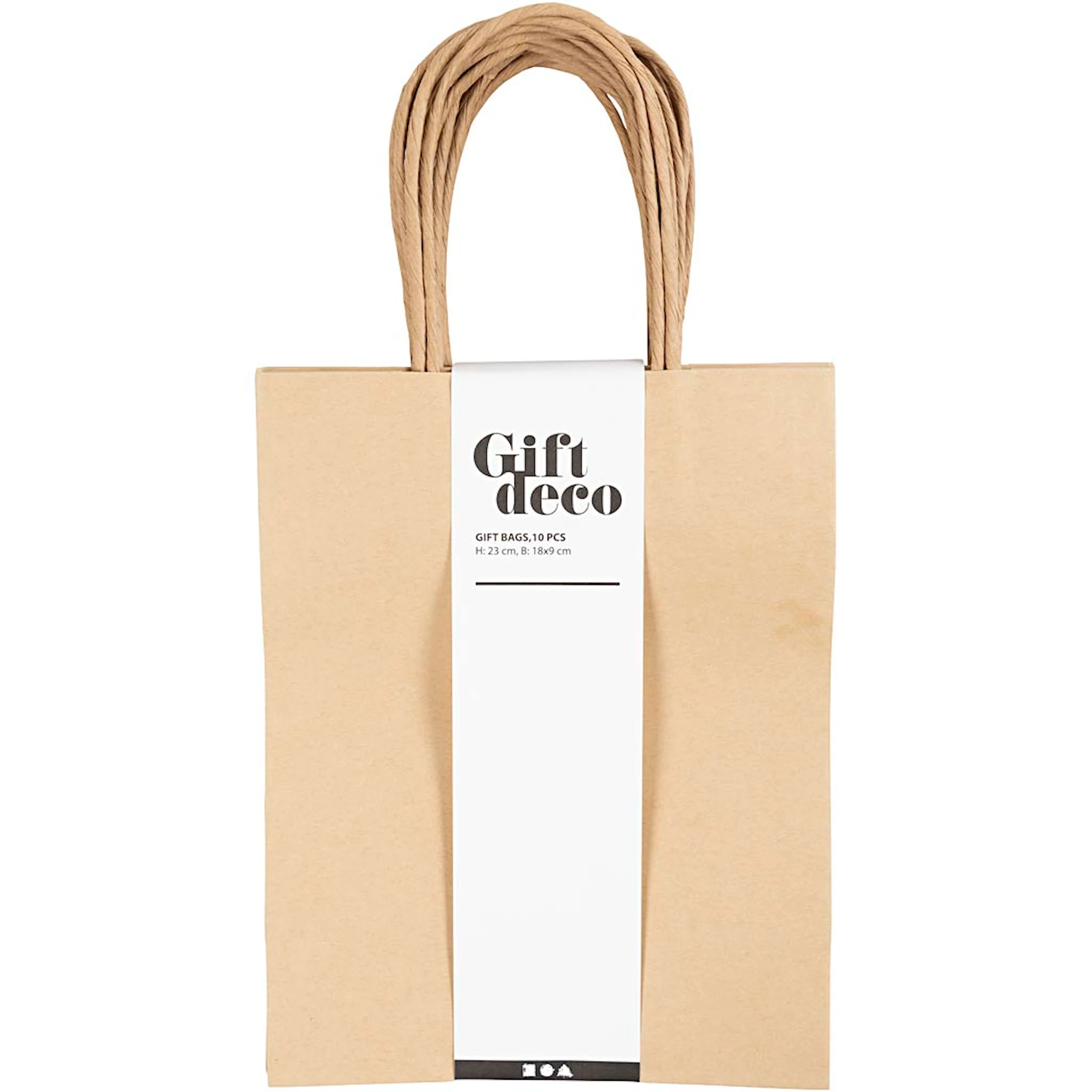 Produktbild för Papperspåsar naturfärgade med handtag höjd 23 cm 18x9 cm 10-pack