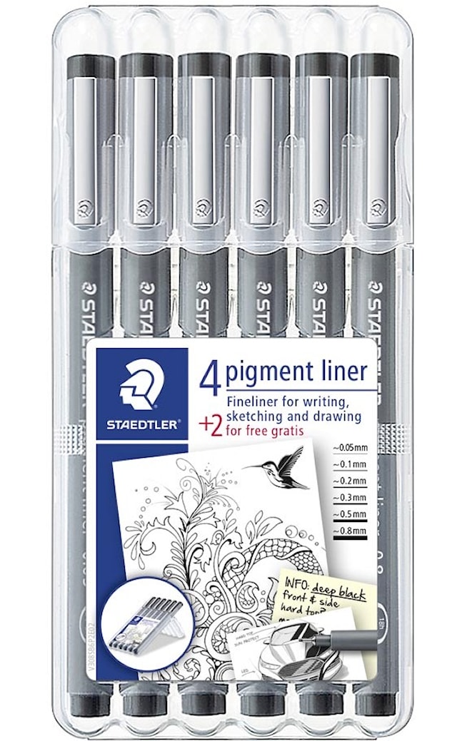 Produktbilde 1 for Tusj Pigmentliner 6 stk Forskjellige tykkelse svart Staedtler