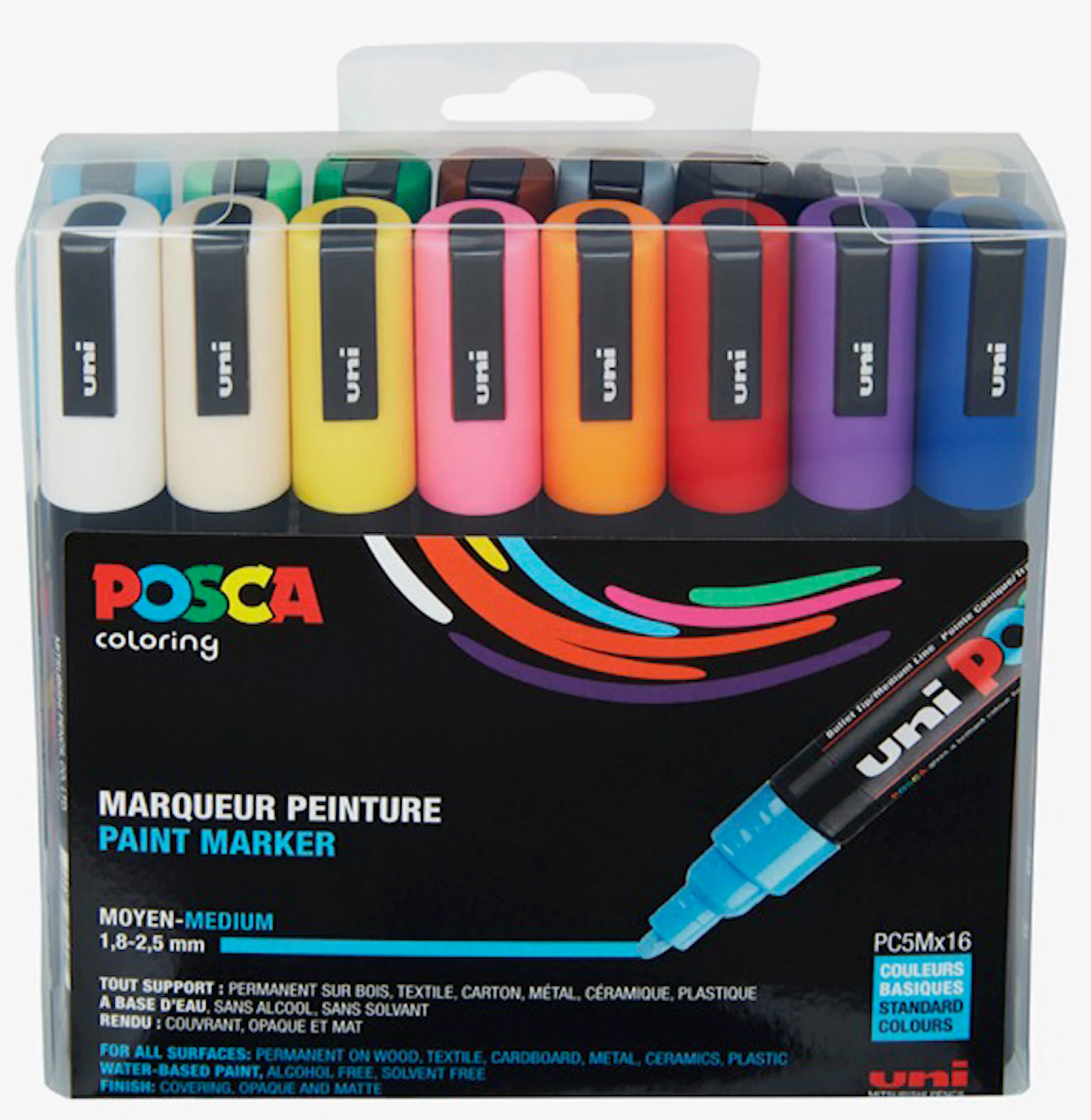 Produktbild för Posca Marker Set 16-p Mixade Färger PC-5M Spets 1,8-2,5 mm