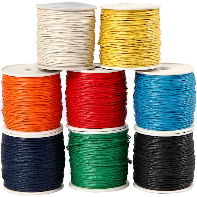 Produktbilde 2 for Bomullssnor, tykkelse 1 mm, vokset, ass. farger, 8x40 m/ 1 pk.