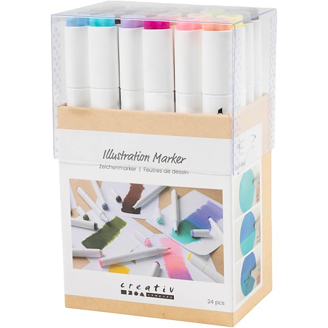 Produktbild 5 för Illustrations Markers Dubbelsidiga Pastell Standardfärger 24-pack Creativ Company