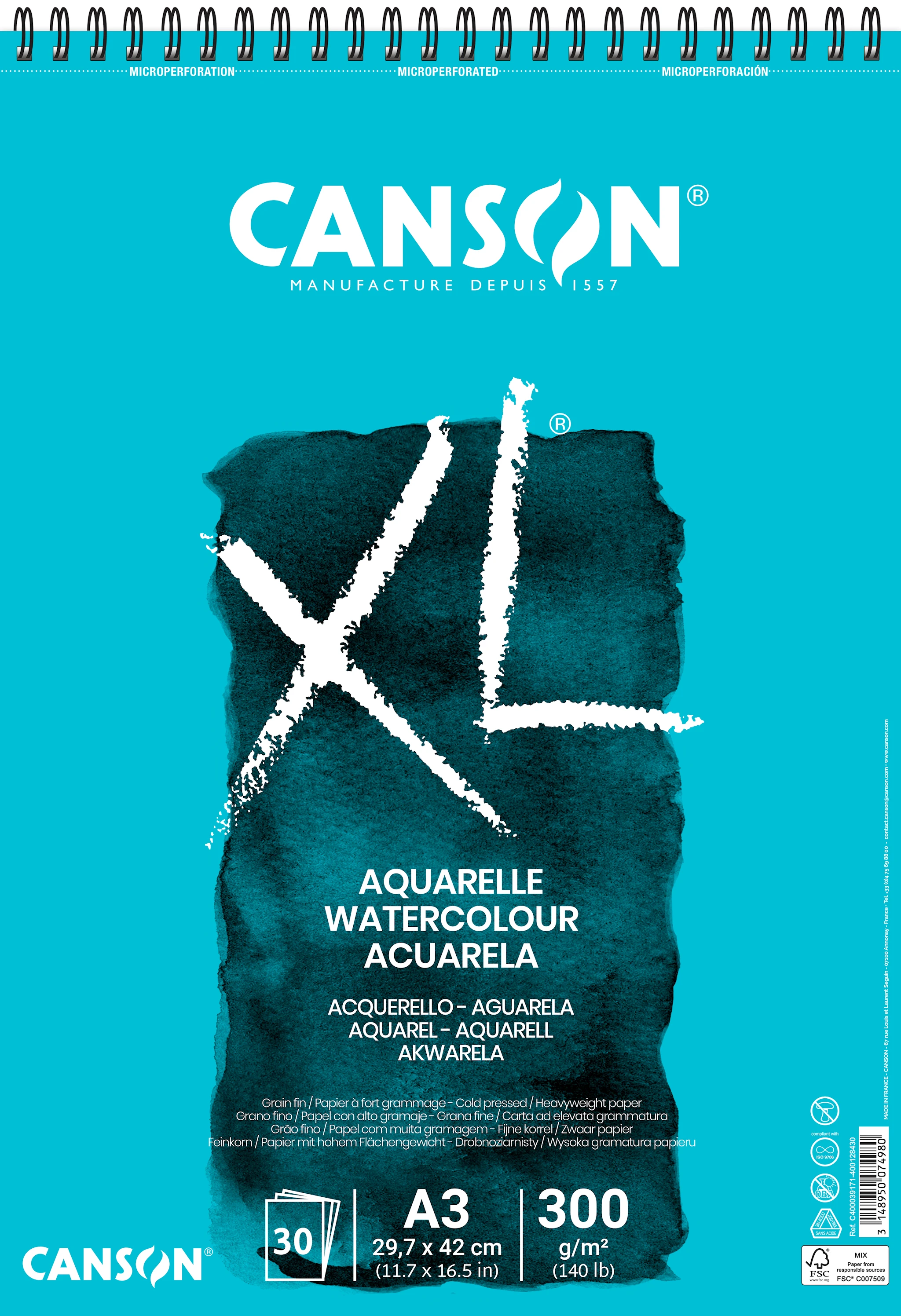 Tuotekuva ille Canson XL Aquarelle 30 Arkkia 300 g A3