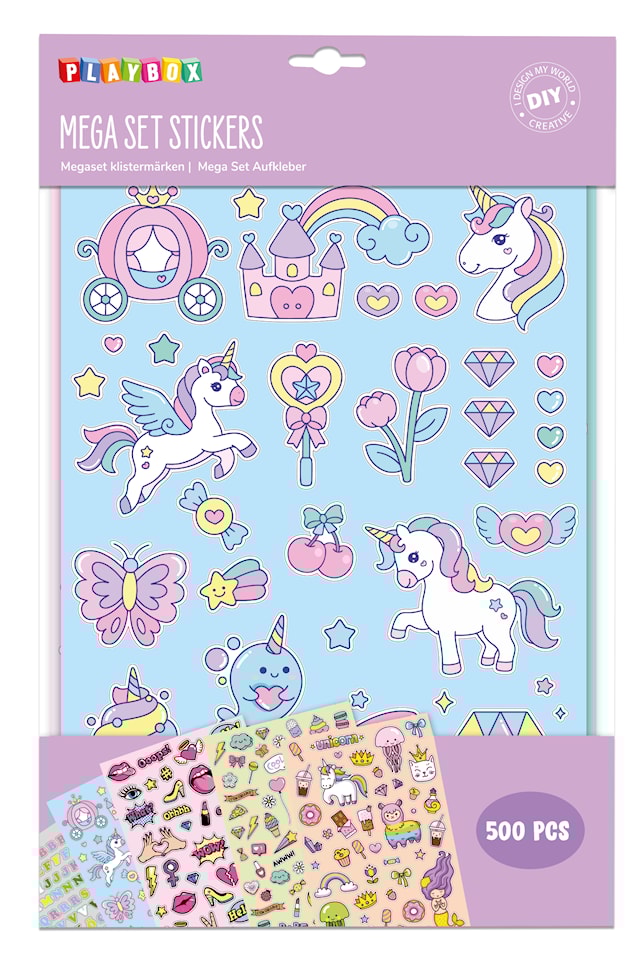 Tuotekuva 2 - Megasetti Tarrat Yksisarvinen 500 kpl Playbox