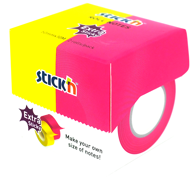 Produktbild 4 för Notisrulle Extra Sticky FSC 2x25mmx10m Neon Gul/Rosa