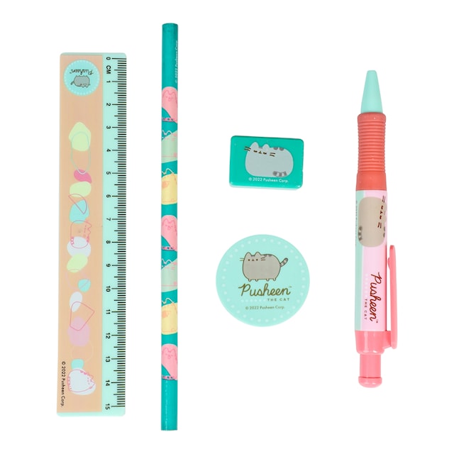 Produktbild 2 för Skrivset Pusheen med penna, suddigumm vässare och linjal 5 delar
