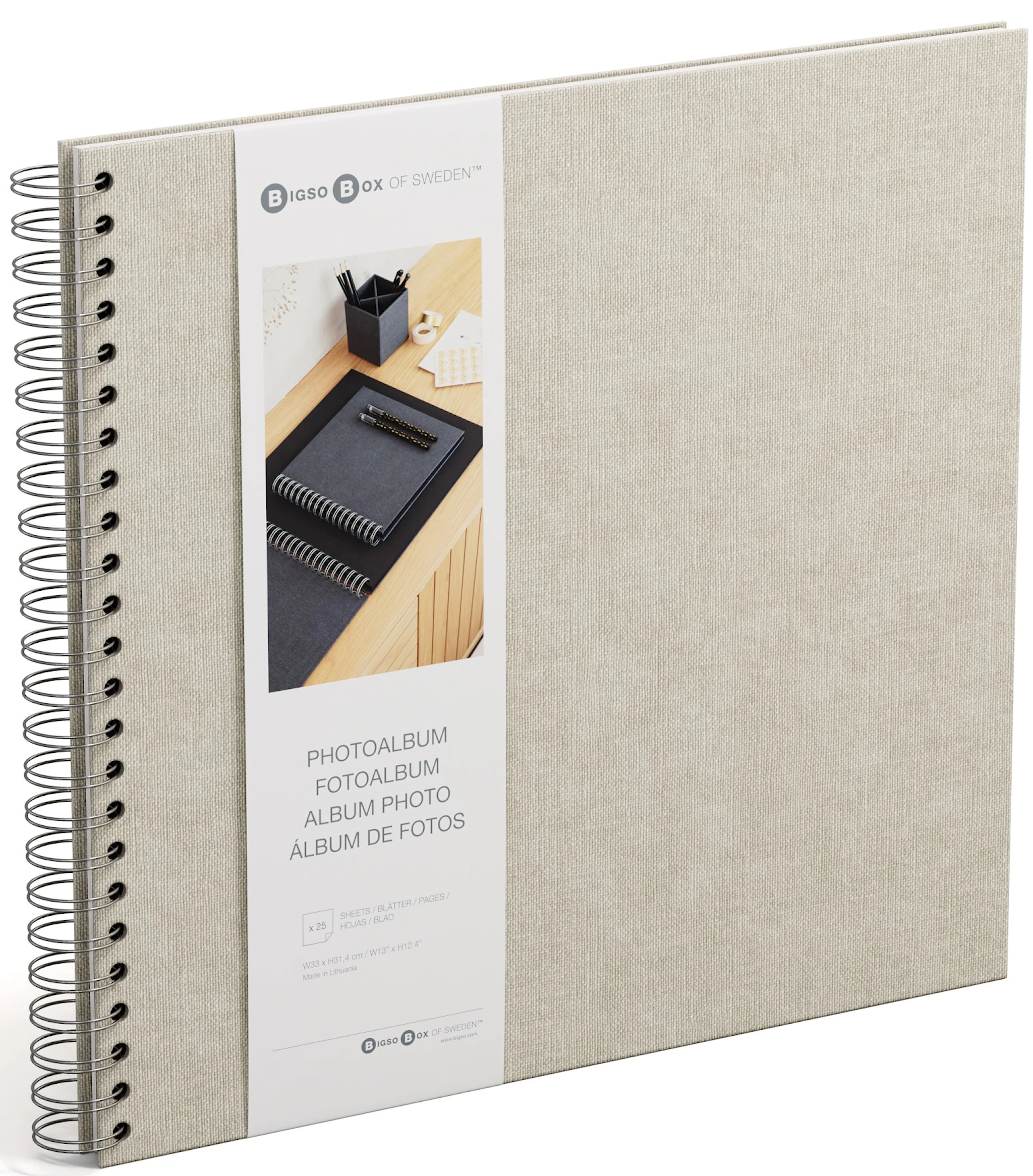 Tuotekuva ille Valokuva-albumi Linen, valkoisilla sivuilla, 35x31,5cm Bigso Box of Sweden