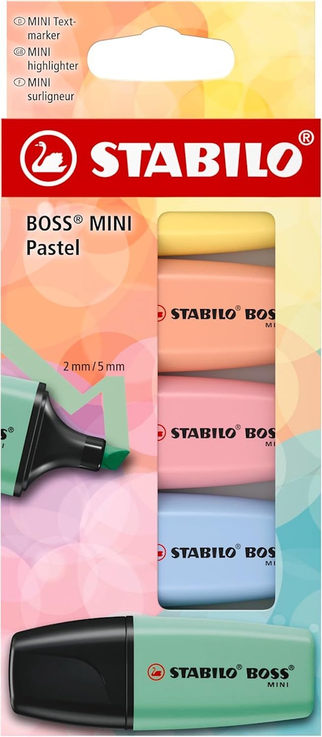Produktbild 1 för Överstrykningspennor Mini Pastell 5 Pack STABILO BOSS