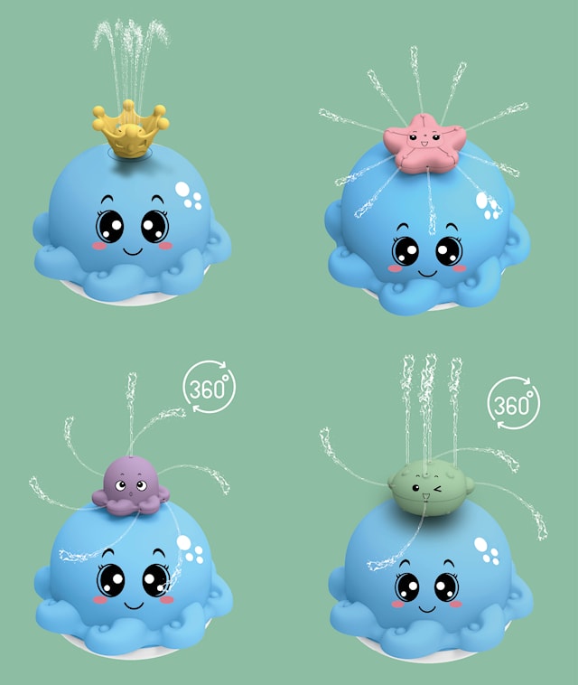 Bläckfisk med Vattensprutande Accessoarer och ljus Blå Carlo Baby