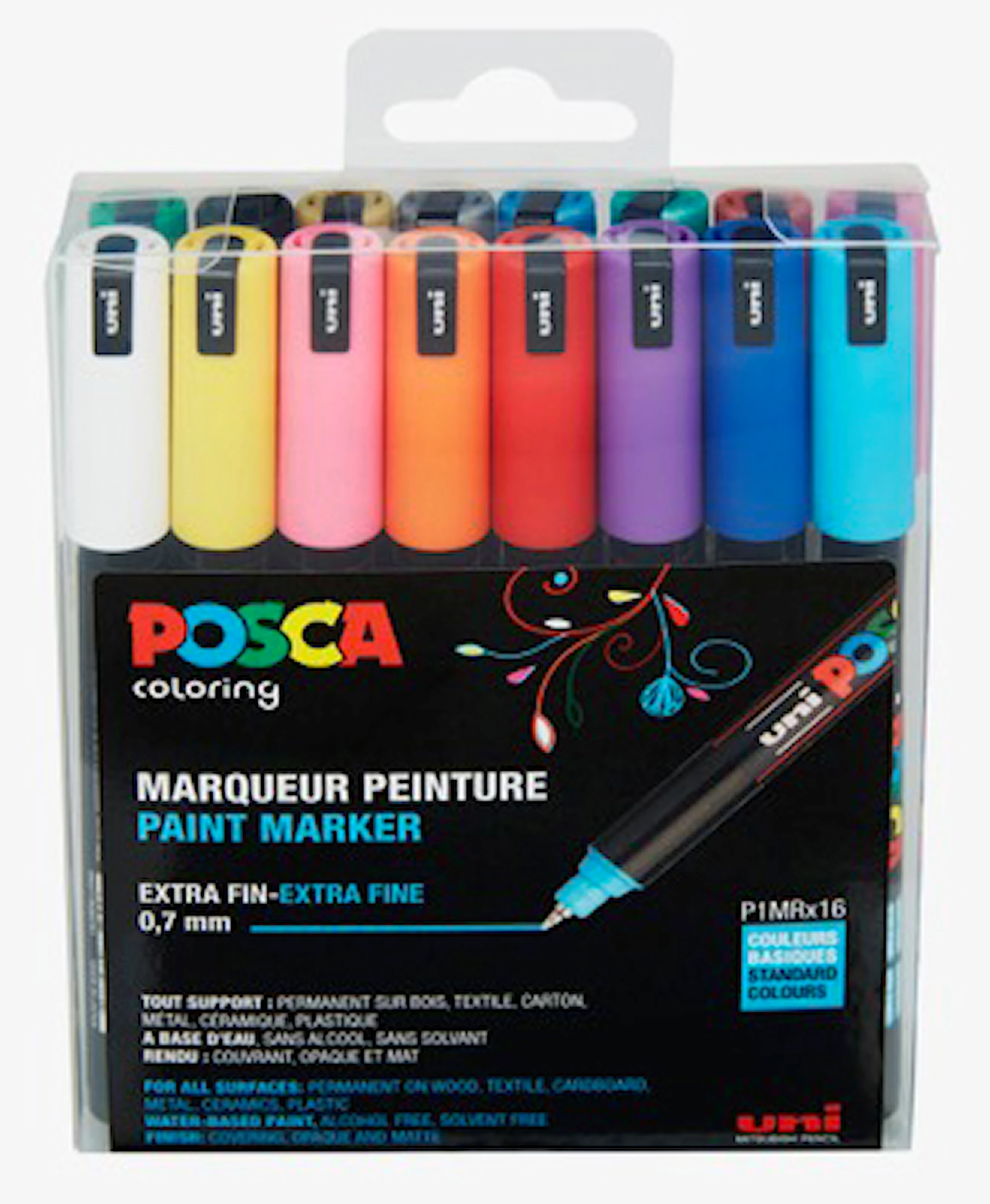 Produktbild för Posca Marker Set 16-p Mixade Färger PC-1MR Spets 0,7mm