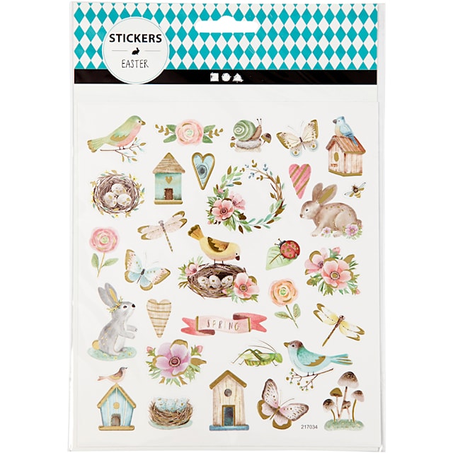 Tuotekuva 2 - Tarrat, Kevät ja pääsiäinen, arkki 15x16,5 cm, ca. 34 kpl, 1 ark