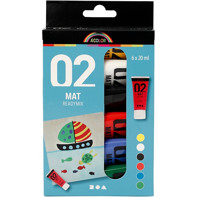 Tuotekuva 3 - Akryylimaali Matta, perusvärilajitelma, 6x20 ml/ 1 pkt