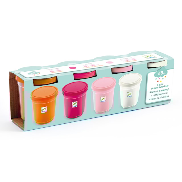 Produktbilde 3 for Leire Ekstra Myk 4 Krukker Oransje Rød Rosa Hvit Djeco