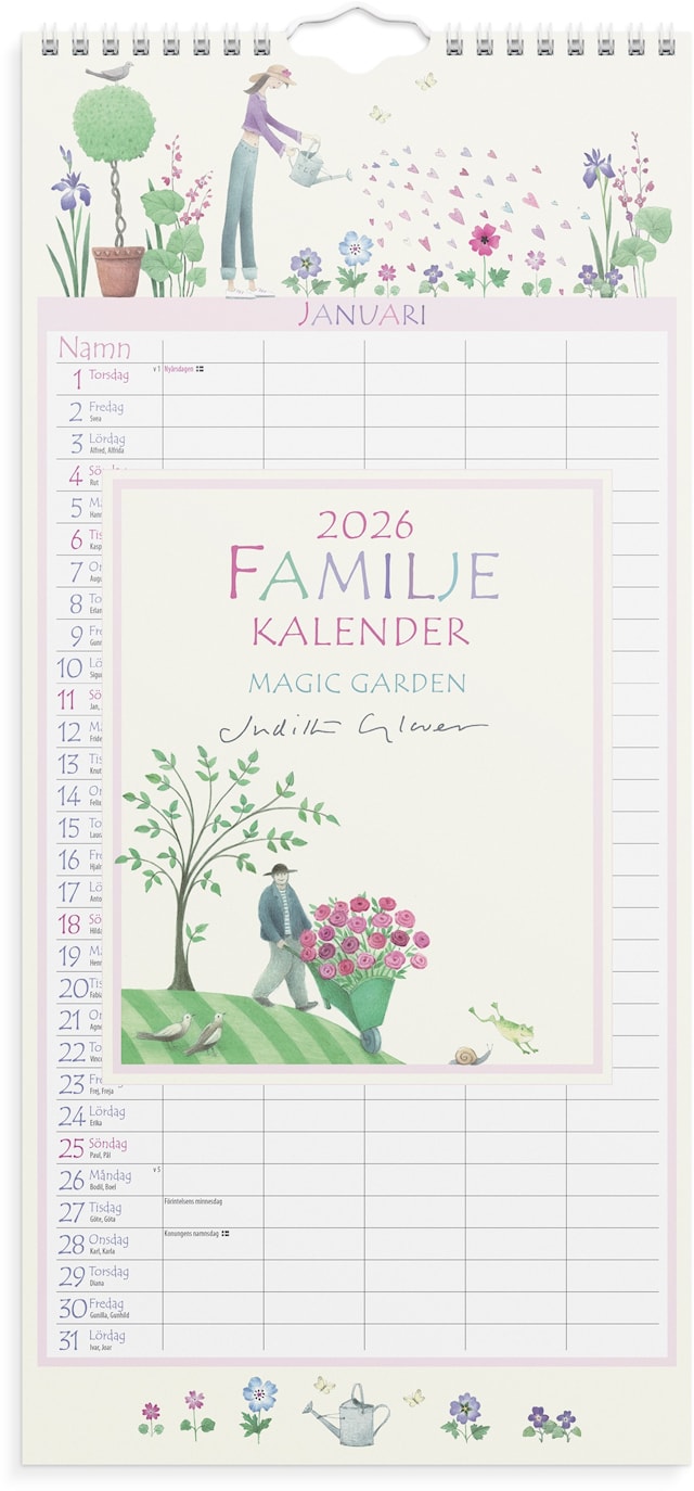 Produktbild 1 för Familjekalender 2026 Magic Garden 210x450 mm Burde
