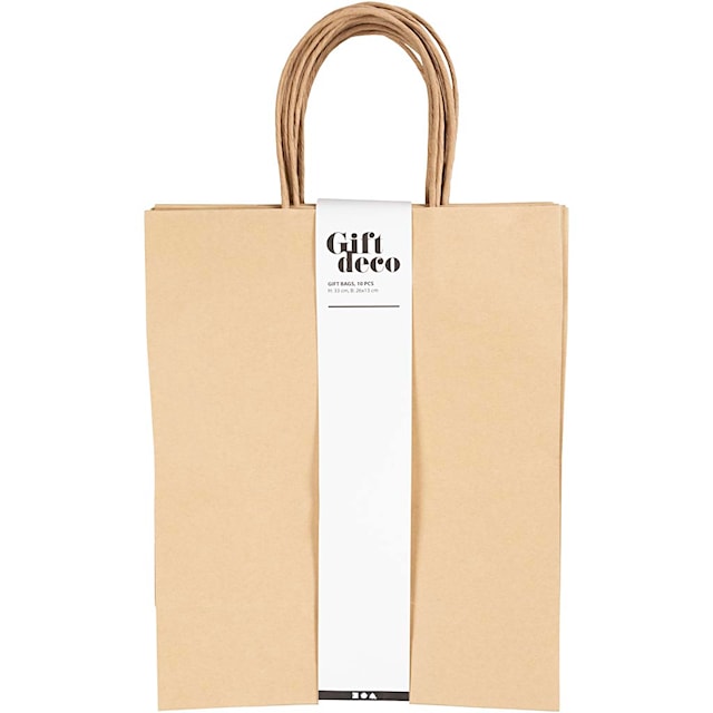 Produktbild 1 för Papperspåsar naturfärgade med handtag höjd 33 cm 26x13 cm 10-pack