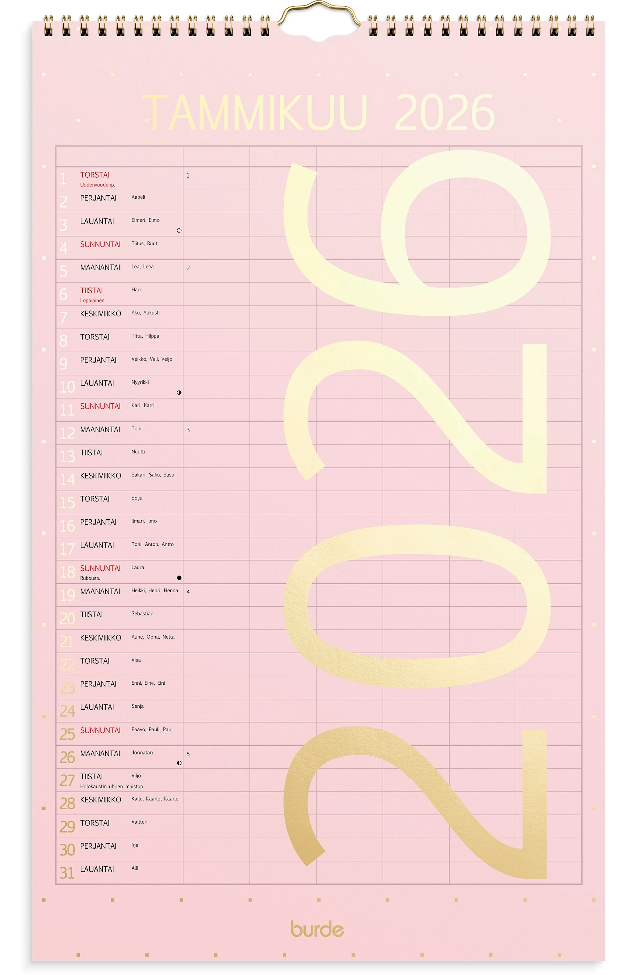 Tuotekuva ille Perhekalenteri 2026 Color 250x410 mm Burde