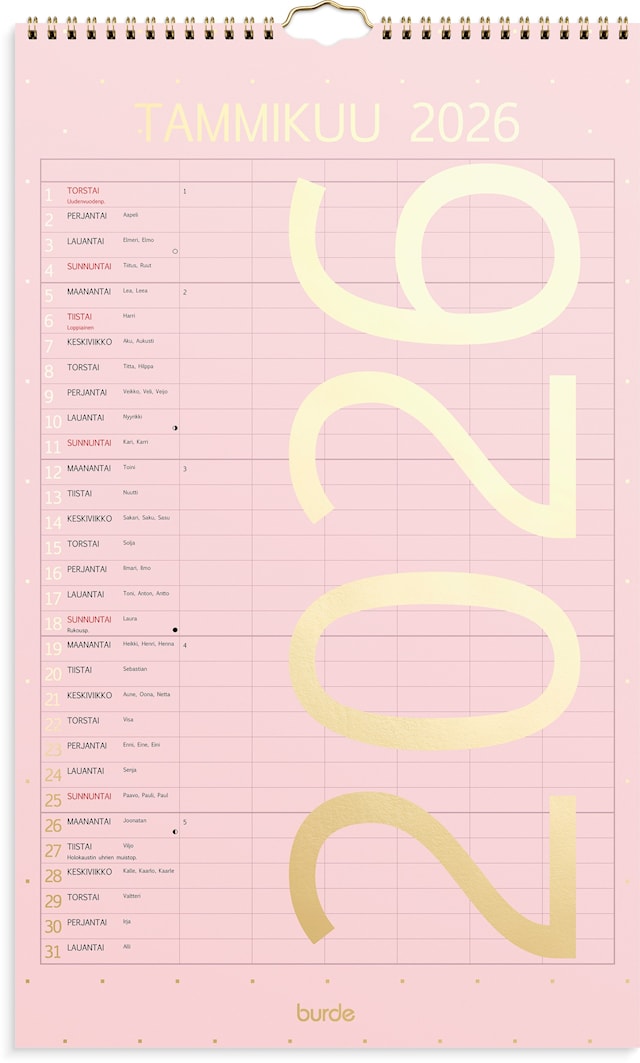 Tuotekuva 1 - Perhekalenteri 2026 Color 250x410 mm Burde