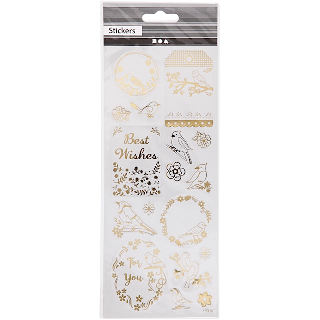 Produktbild 3 för Stickers, fåglar, ark 10x24 cm, ca. 17 st., guld, 1 ark