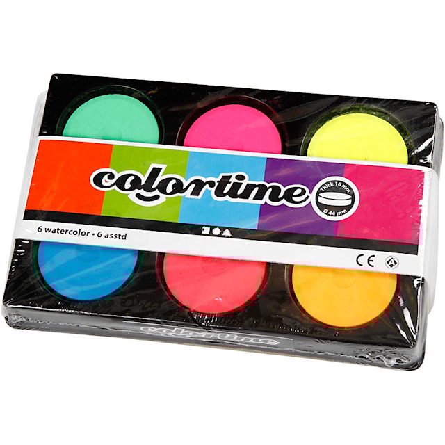 Produktbilde 3 for Vannfarger, H: 16 mm, dia. 44 mm, neonfarger, 1 pk.