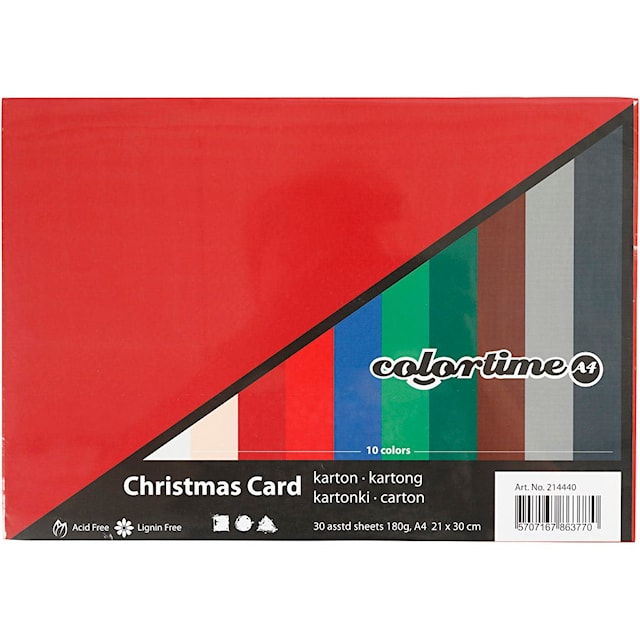 Produktbilde 2 for Julekartong, A4, ark 210x297 mm, 180 g, ass. farger, 30 ass. ark/ 1 pk.
