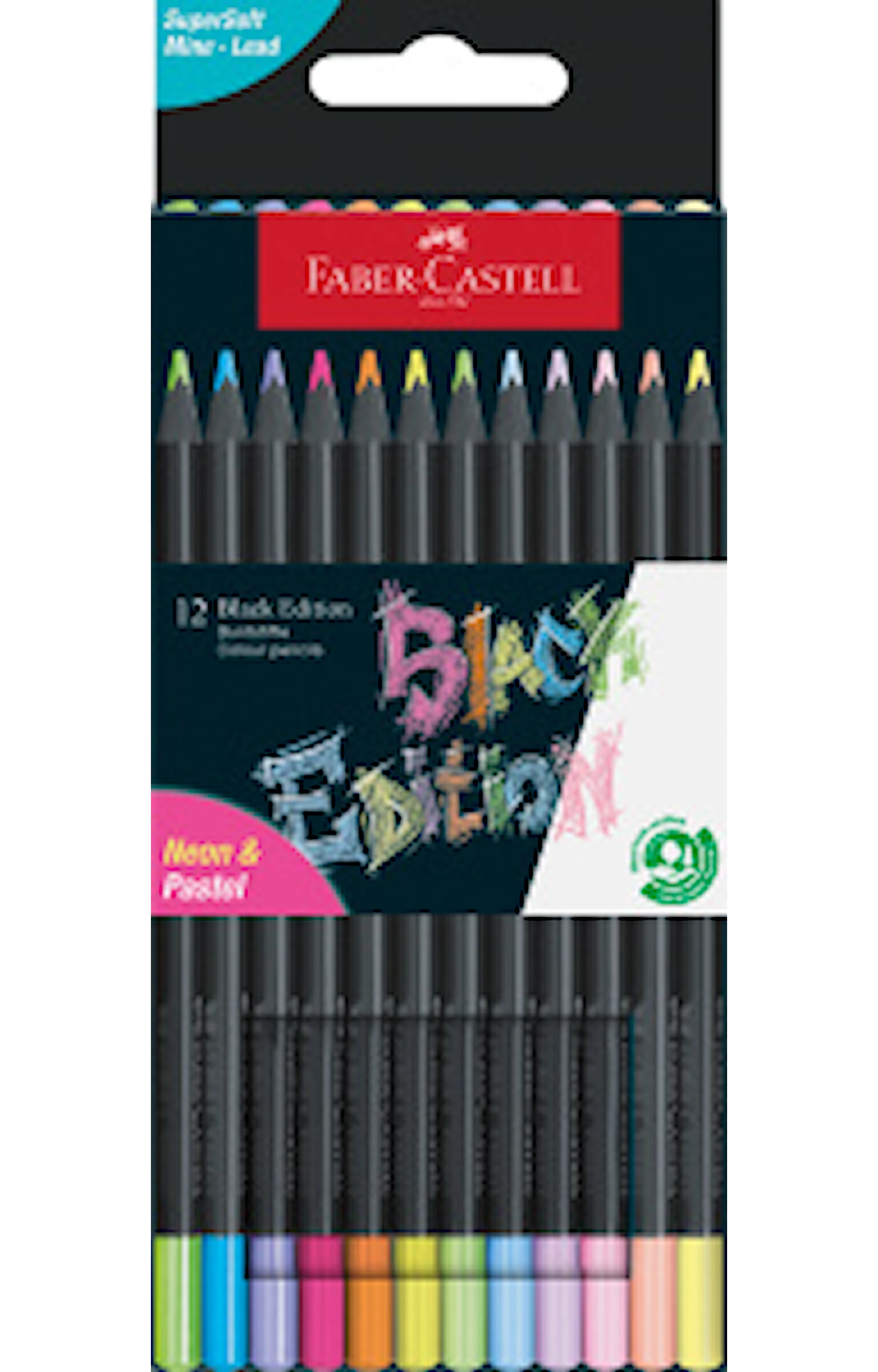 Produktbild för Färgpennor Black Edition Pastell + Neon 12-p Faber-Castell
