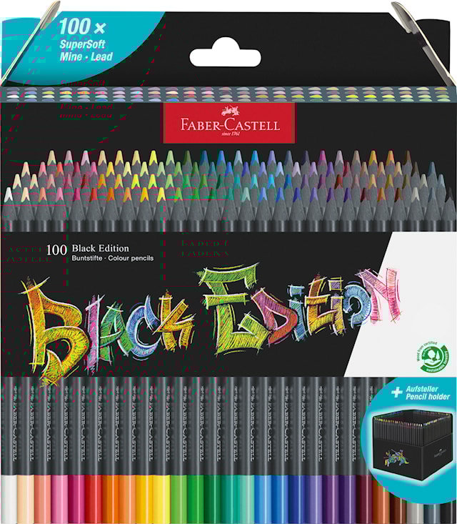 Produktbild 1 för Färgpennor Black Edition Metallicfärger 100-pack med pennställ Faber Castell