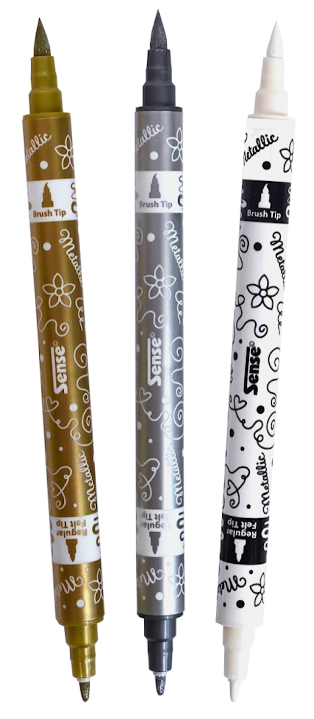 Produktbild 2 för Dubbelspetspenna Metallic Svart, Guld, Vit 3-pack Sense