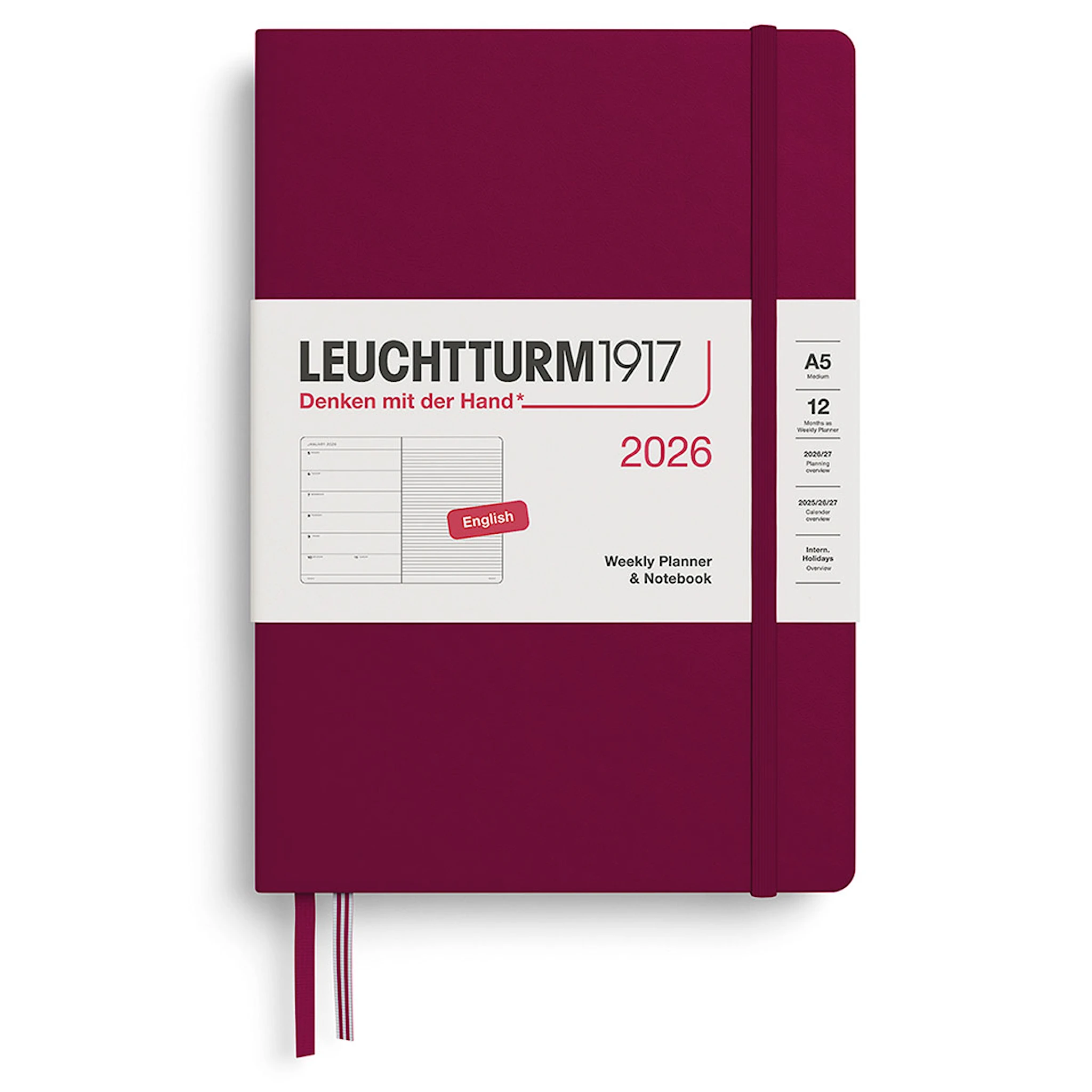 Produktbild för Weekly Planner & Notebook 2026 A5 Port Red Leuchtturm1917