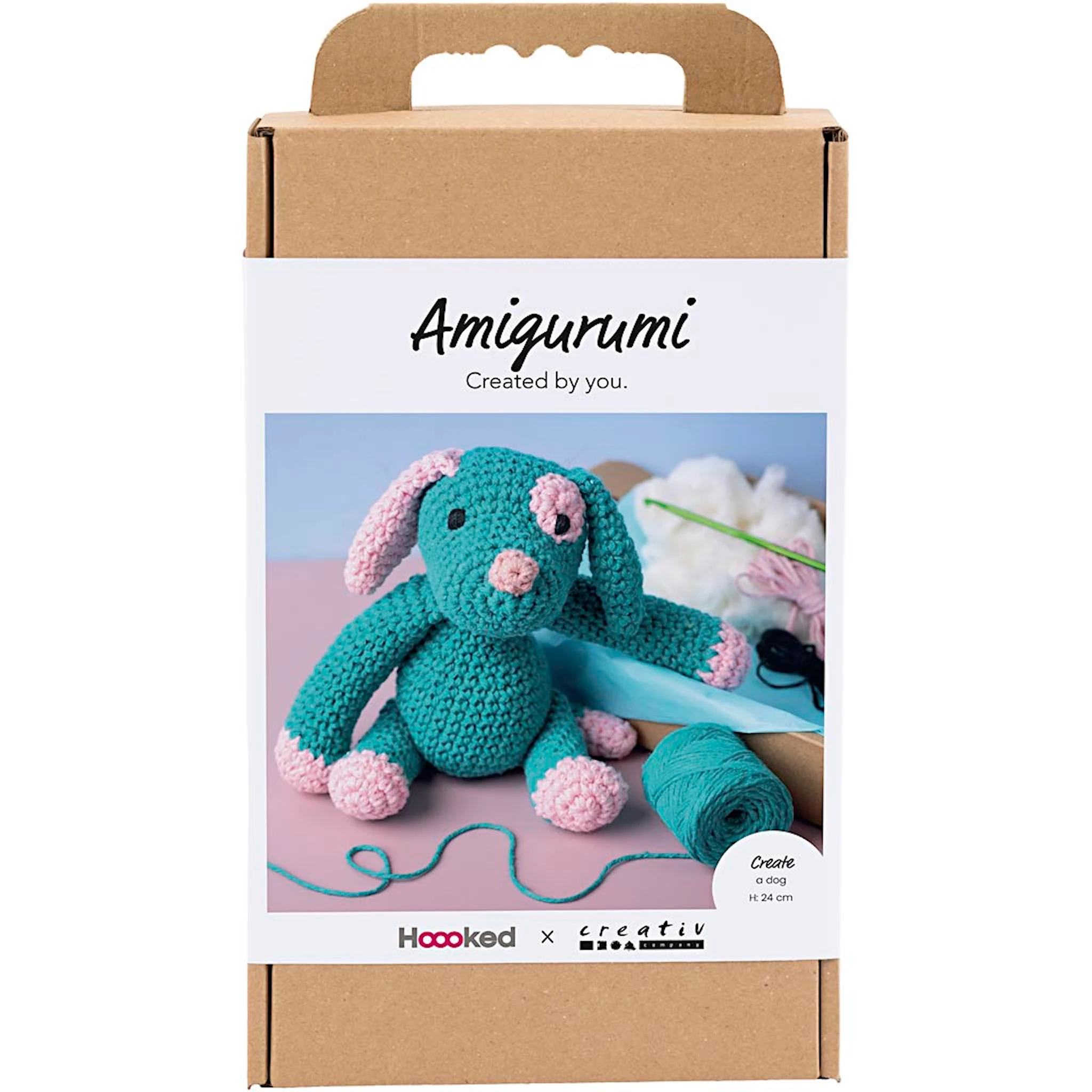 Produktbilde for DIY Kit Amigurumi, Valp, pastellpink, mørk turkis, 1 pk.